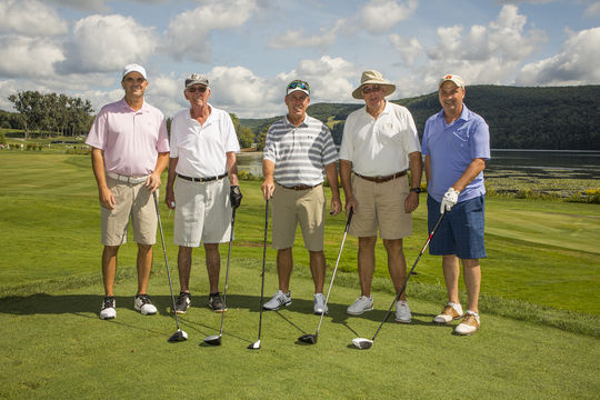The winning team at the Otesaga Hotel Seniors Open Pro-Am on Tuesday, Sept. 4, featured Jeff Johnson, Earl Hayford, Bob Tramonti, Bob Schlather and Jeff Wait. (Milo Stewart Jr./National Baseball Hall of Fame and Museum)